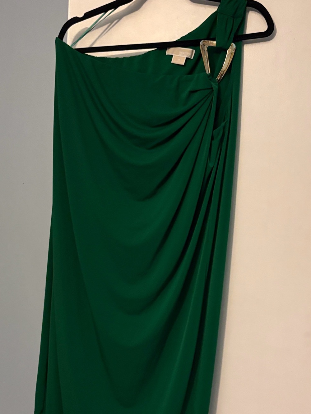 MICHAEL Michael Kors Emerald One-Shoulder Draped Dress with Gold Accent